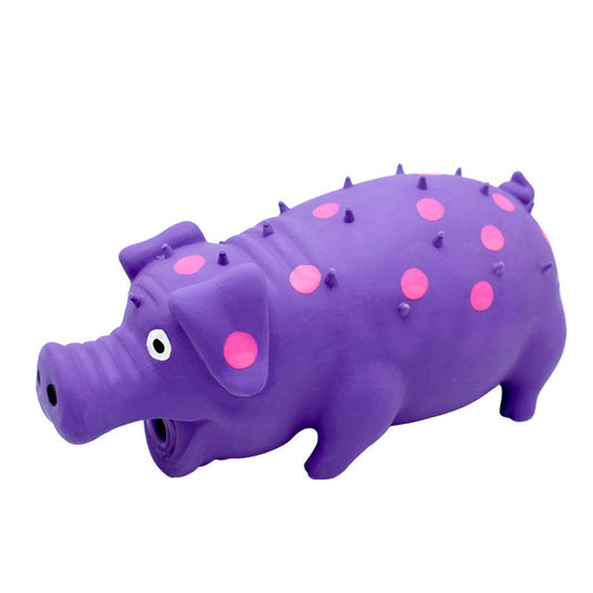 Purple Pig Squeaky Dog Toy - Latex Chew Toy with Pink Spots and Textured Nubs
