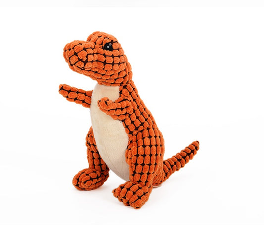 Orange Dinosaur Plush Pet Toy - Textured Corn Velvet Material with White Belly Detail