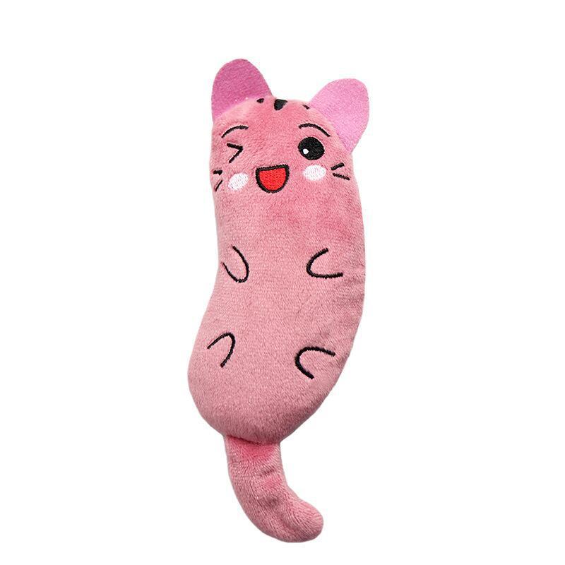 Pink Cat Plush Kick Toy - Happy Face Expression with Embroidered Details and Long Tail