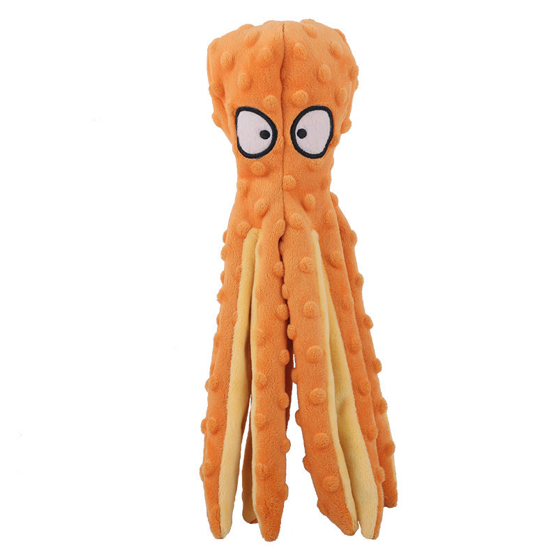 Orange Octopus Crinkle Toy - No Stuffing Design with 8 Textured Legs and Embroidered Eyes