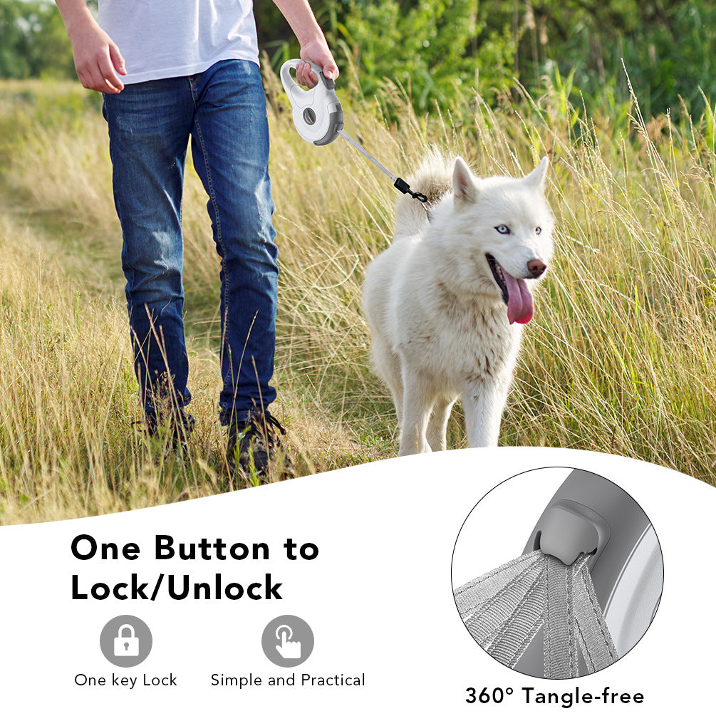 One Button Lock/Unlock Feature - White Husky Walking in Field, Simple One-Key Lock, 360° Tangle-Free Swivel Hook Close-up