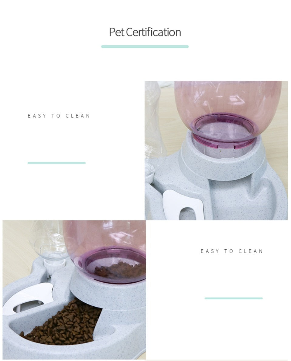 Easy to Clean - Pet Certification, Water Dispenser with Clean Water and Food Bowl with Kibble, Removable Parts
