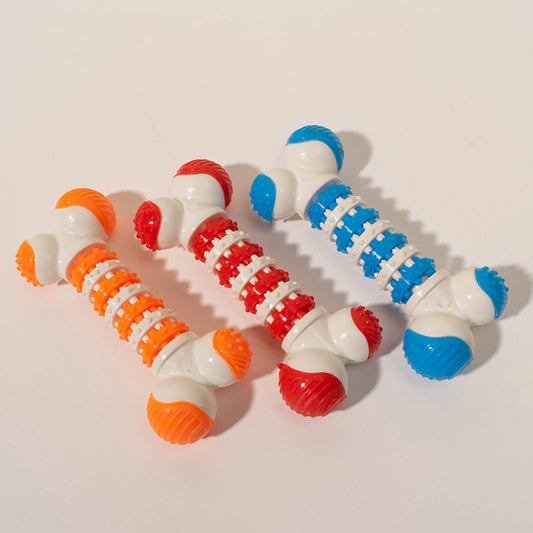 Three Color Options - Orange, Red, Blue Interactive Dog Toys with White Center and Textured Chewable Ends
