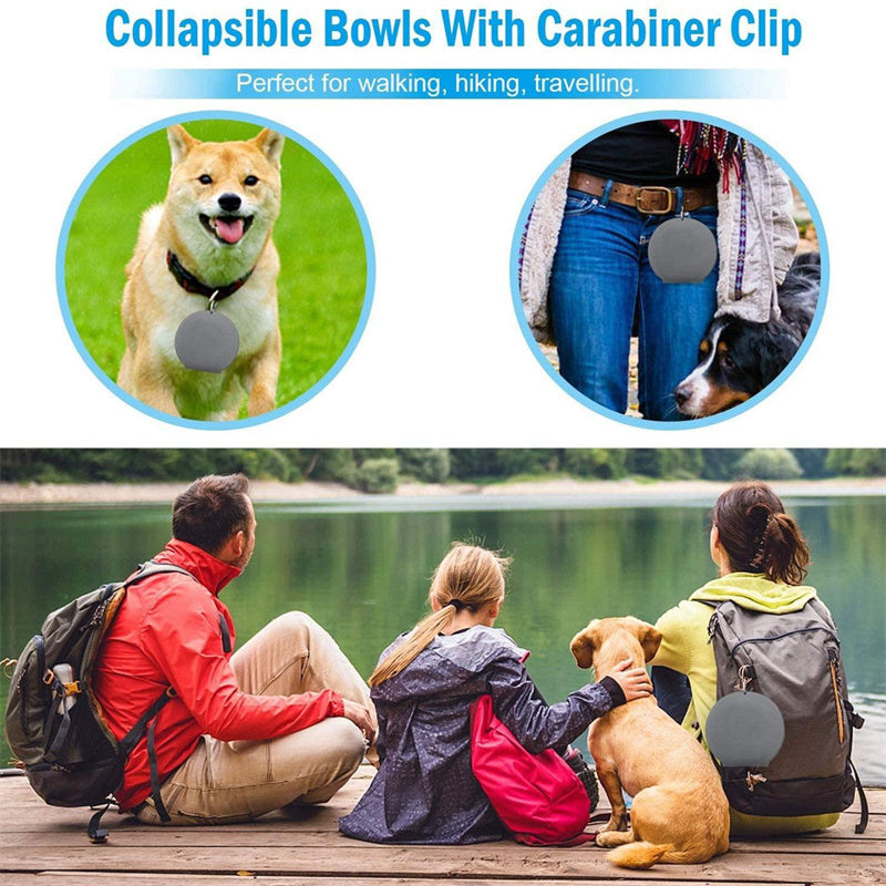 Collapsible Bowls with Carabiner Clip - Perfect for Walking, Hiking, Travelling, Family with Dog by Lake
