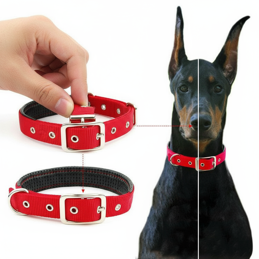  "Adjustable Range - Red Collar Showing Adjustment from Smallest to Largest Setting"
