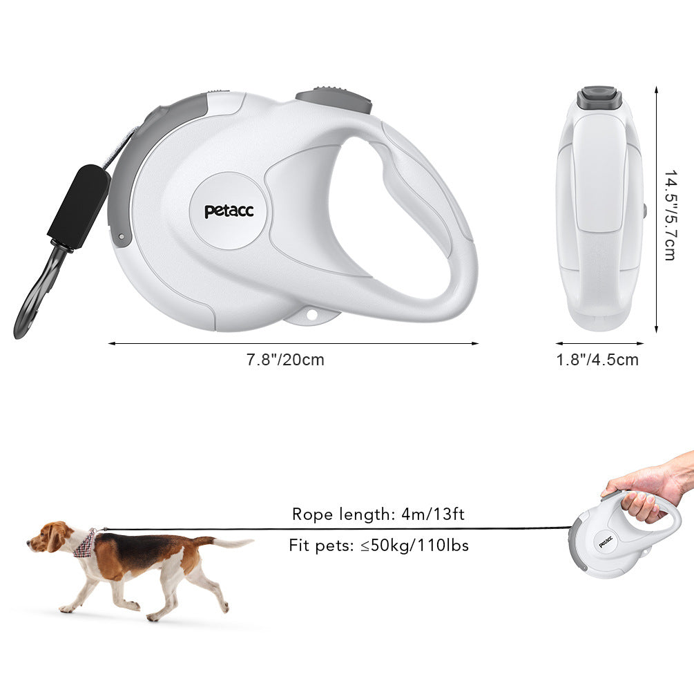 White Retractable Leash Dimensions - 20cm Length x 4.5cm Width, 4m/13ft Rope Length, Fits Pets ≤50kg/110lbs, Beagle Dog Demonstration
