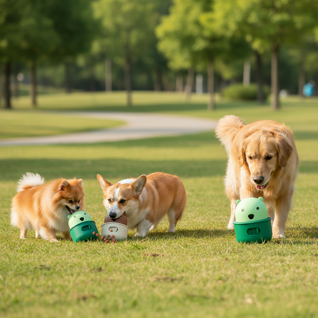 "Suitable for All Dog Sizes - Pomeranian, Corgi, Golden Retriever Playing with Treat Balls"