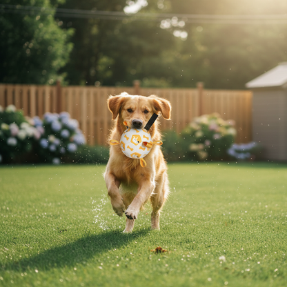 Dog playing with Puppy White interactive football toy