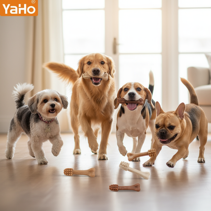  "Happy Dogs Chewing Bone-Shaped Dental Treats - Pure Joy"