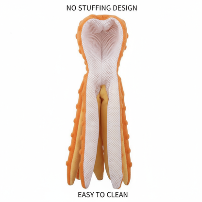"No Stuffing Design - Octopus Toy Cut Open Showing Empty Interior for Easy Cleaning"