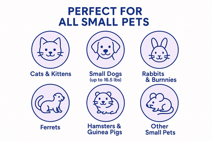 "Pet hammock suitable for all small pets: cats and kittens, small dogs up to 16.5 lbs, rabbits and bunnies, ferrets, hamsters and guinea pigs, and other small animals"
