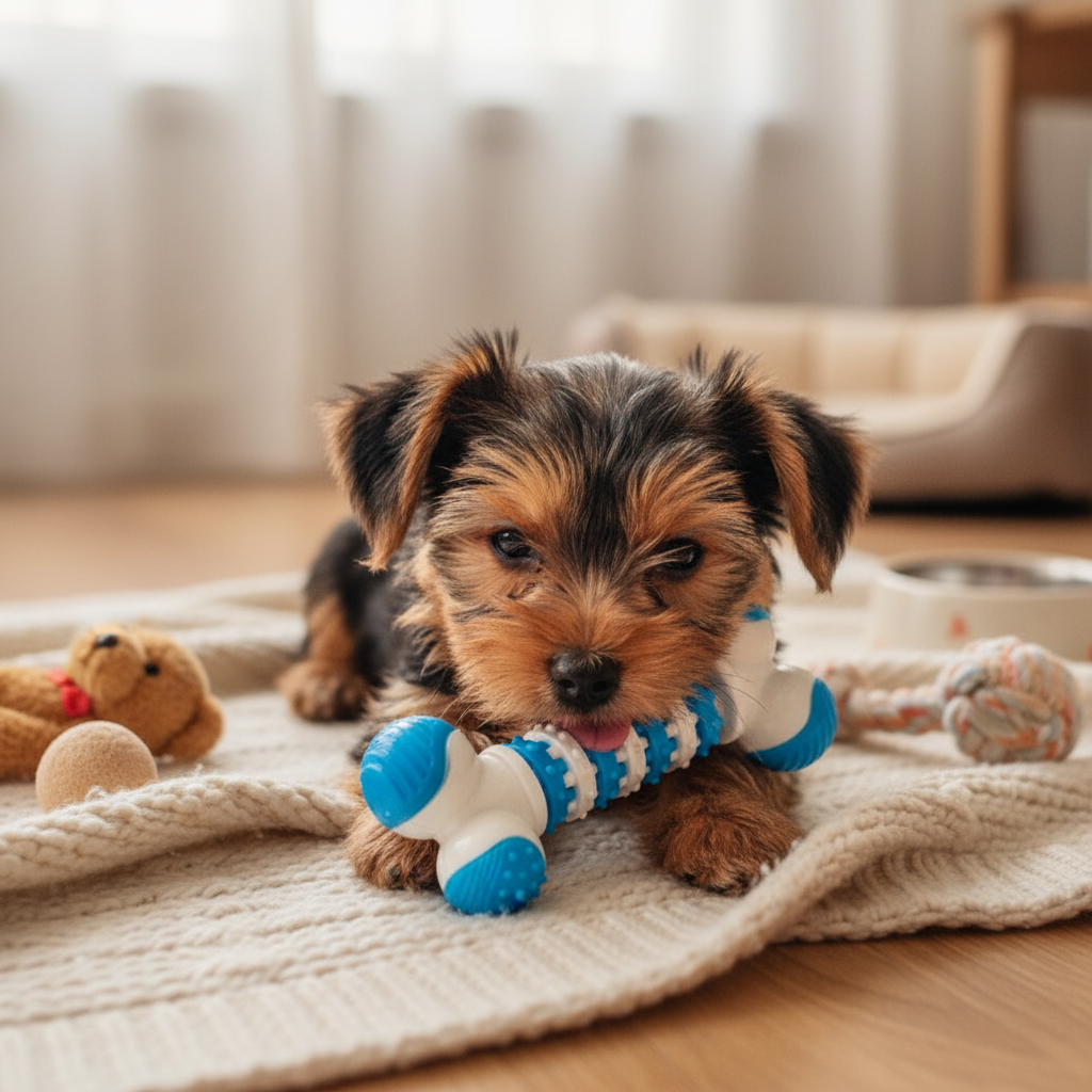 "Yorkshire Terrier Puppy Teething Relief - Chewing Red Interactive Toy"