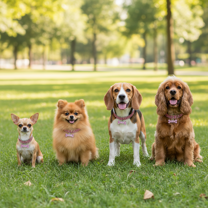  "Rhinestone Dog Collar Size Comparison - XS Small Medium Large on Different Breeds"