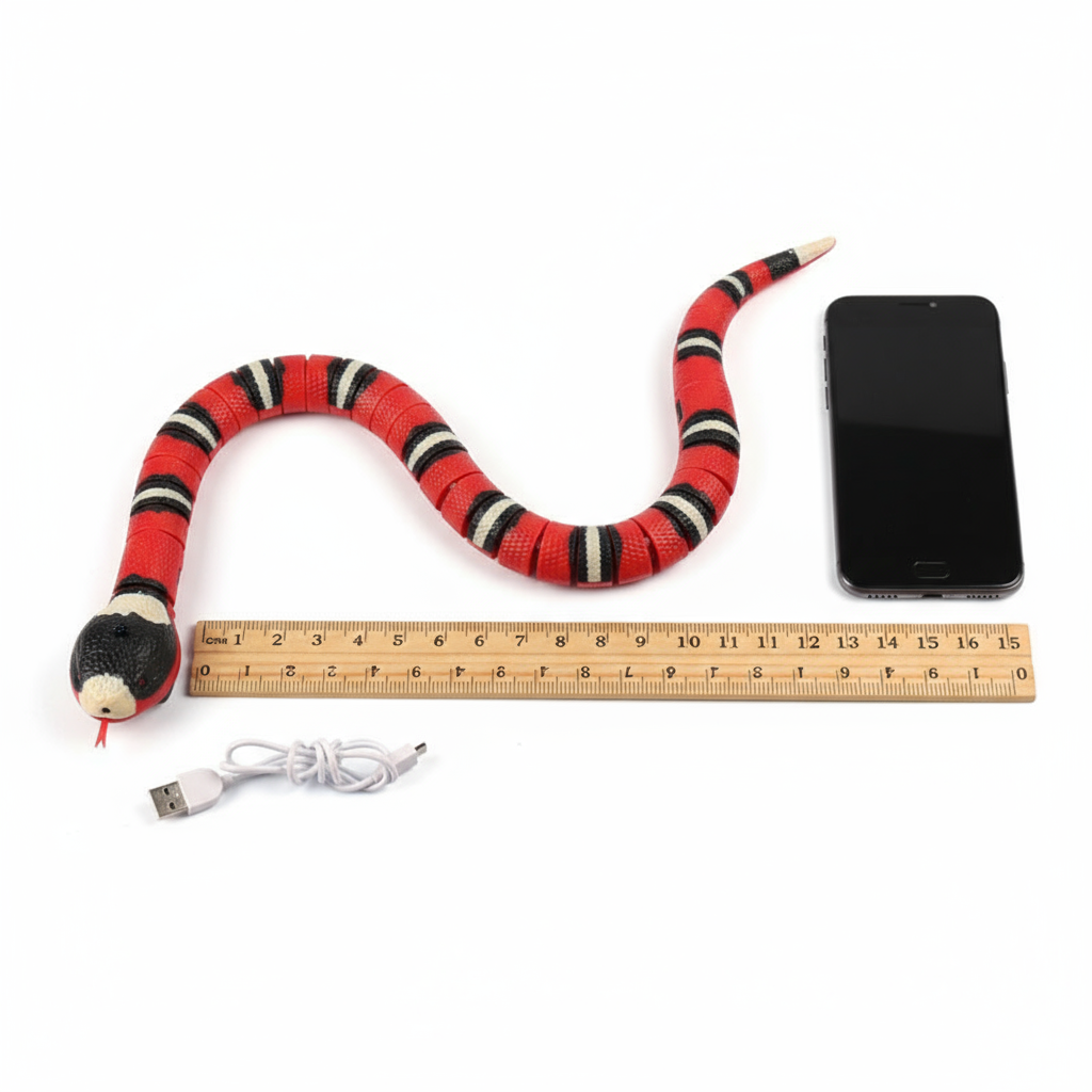  "Robotic Snake Toy Size Comparison - Actual Length with Phone and Ruler Reference"