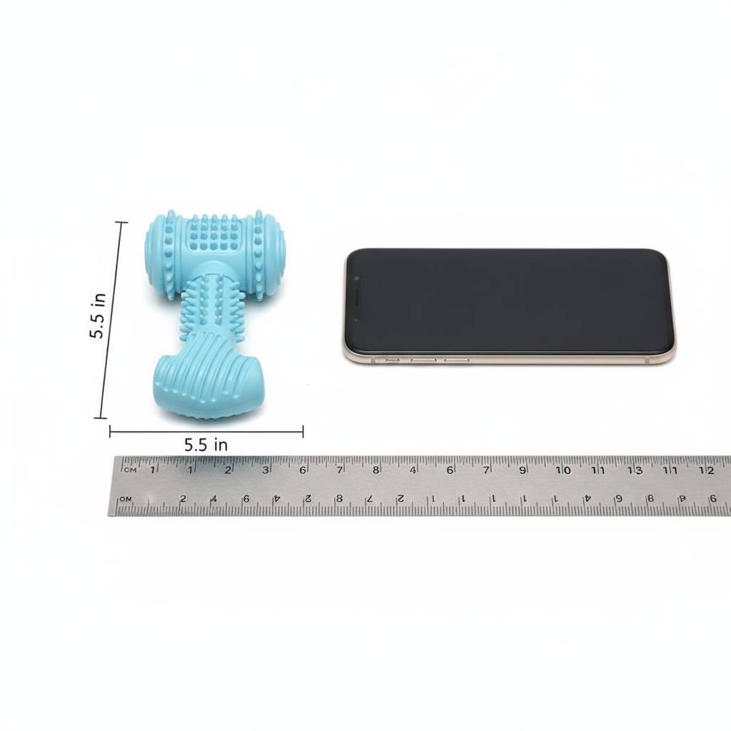  "Size Comparison - TPR Bone Chew Toy with Phone and Ruler for Small to Medium Dogs"